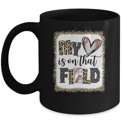 Bleached Leopard Baseball Mom My Heart Is On That Field Mug | siriusteestore