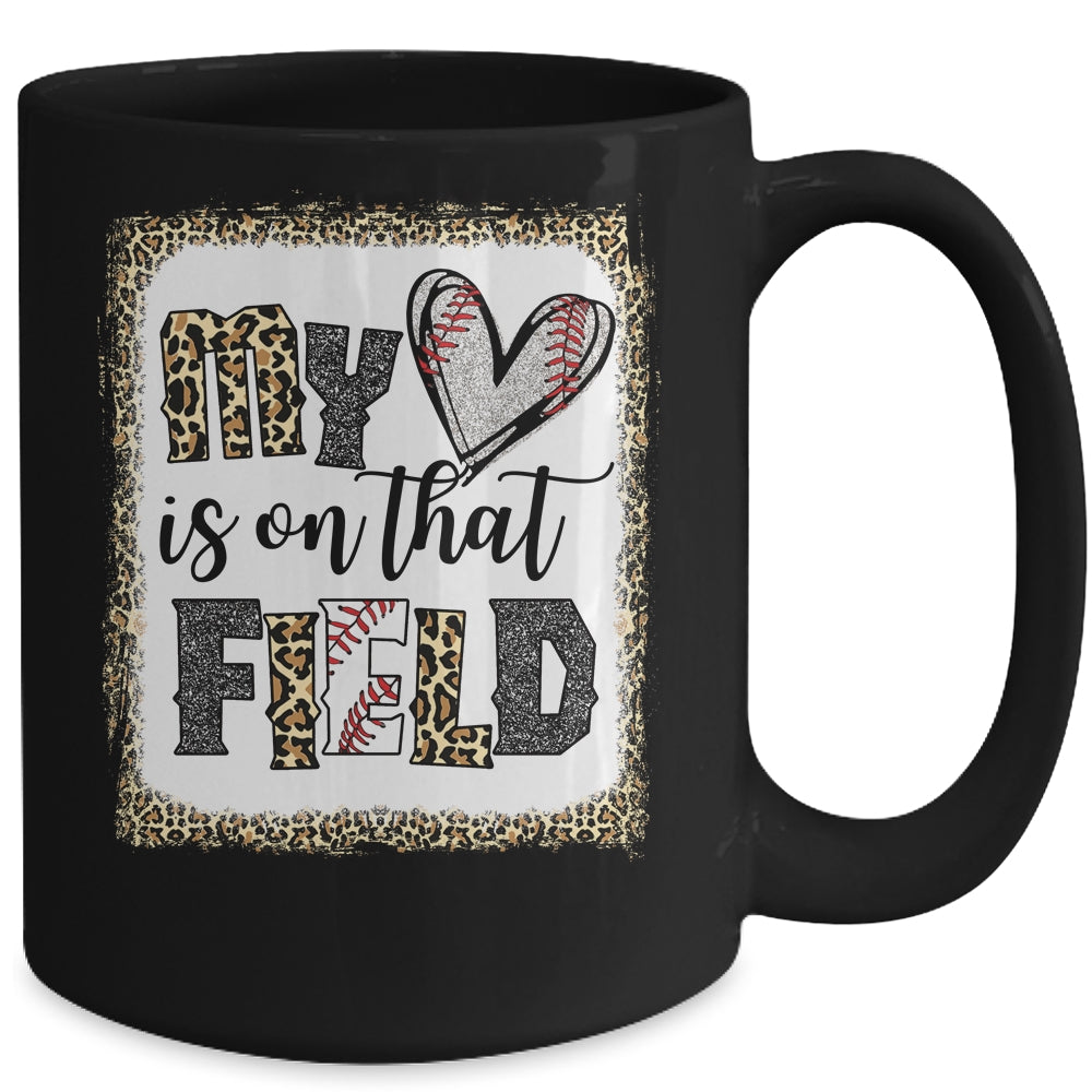 Bleached Leopard Baseball Mom My Heart Is On That Field Mug | siriusteestore