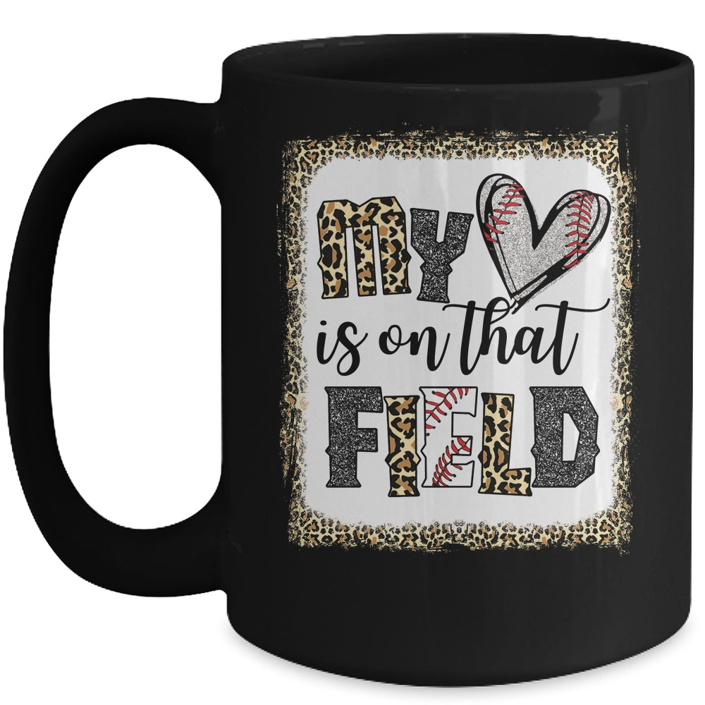 Bleached Leopard Baseball Mom My Heart Is On That Field Mug | siriusteestore