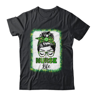 Bleached Nurse Life Messy Bun Leopard St Patricks Day Shirt & Hoodie | siriusteestore