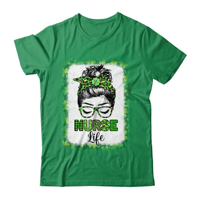 Bleached Nurse Life Messy Bun Leopard St Patricks Day Shirt & Hoodie | siriusteestore