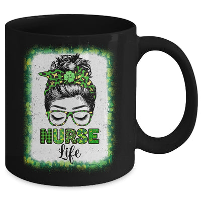 Bleached Nurse Life Messy Bun Leopard St Patricks Day Mug | siriusteestore