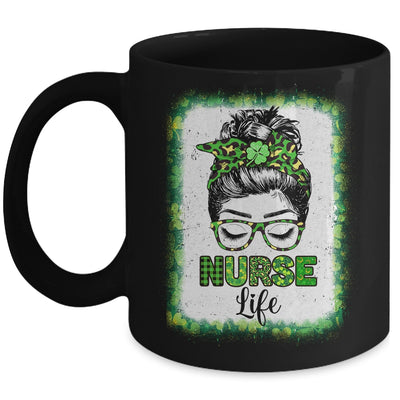 Bleached Nurse Life Messy Bun Leopard St Patricks Day Mug | siriusteestore