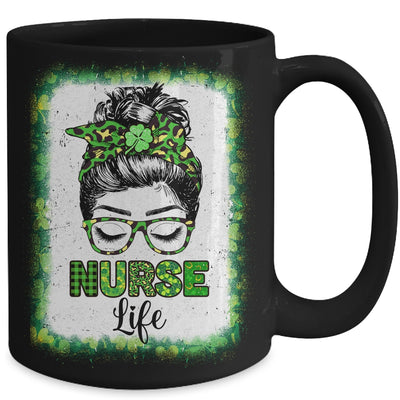 Bleached Nurse Life Messy Bun Leopard St Patricks Day Mug | siriusteestore