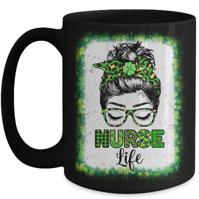 Bleached Nurse Life Messy Bun Leopard St Patricks Day Mug | siriusteestore