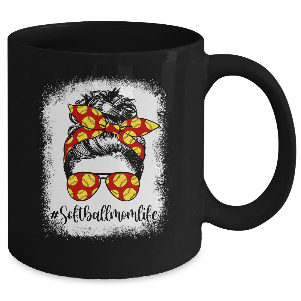 Bleached Softball Mom Life Messy Bun Softball Player Mom Mug | siriusteestore