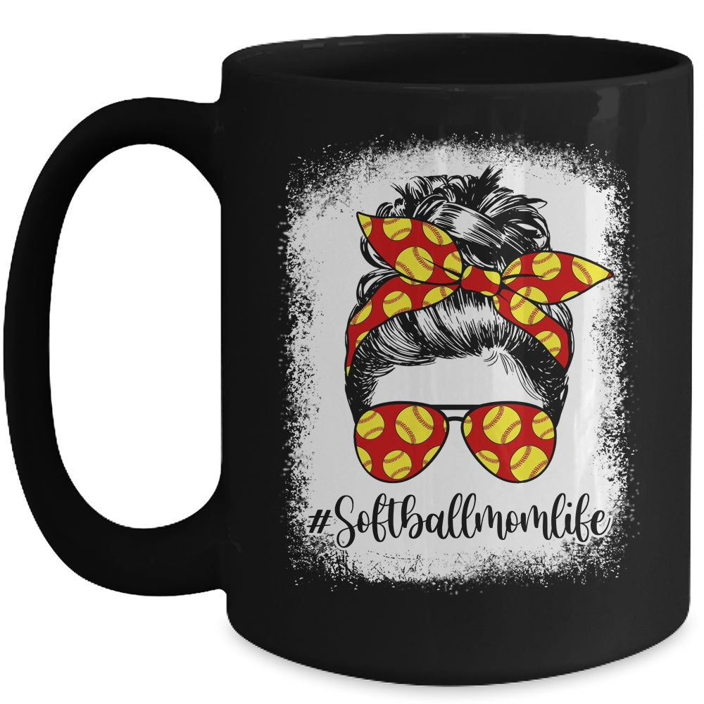 Bleached Softball Mom Life Messy Bun Softball Player Mom Mug | siriusteestore