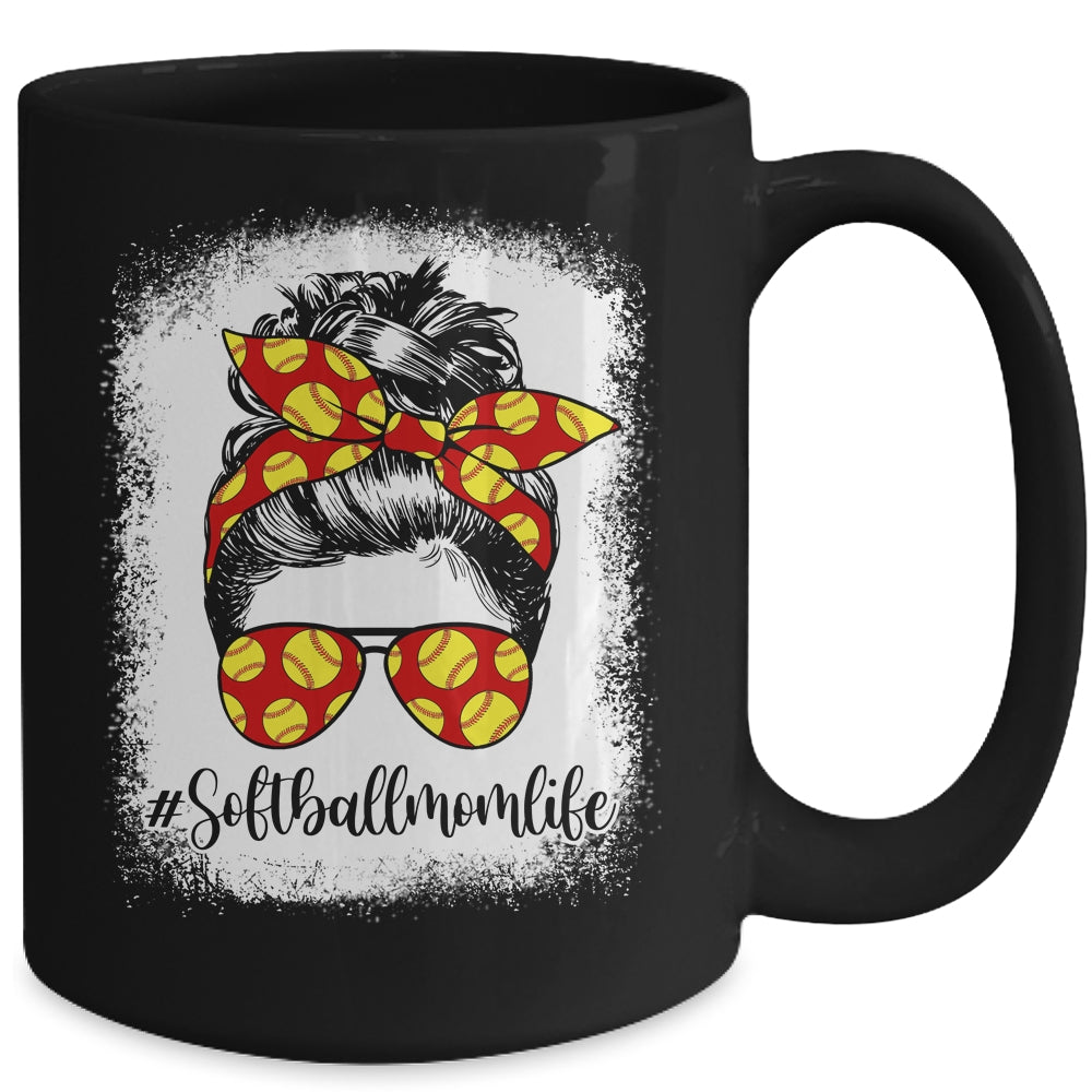 Bleached Softball Mom Life Messy Bun Softball Player Mom Mug | siriusteestore
