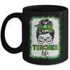 Bleached Teacher Life Messy Bun Leopard St Patricks Day Mug | siriusteestore