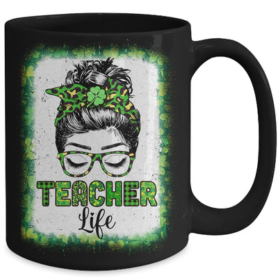 Bleached Teacher Life Messy Bun Leopard St Patricks Day Mug | siriusteestore