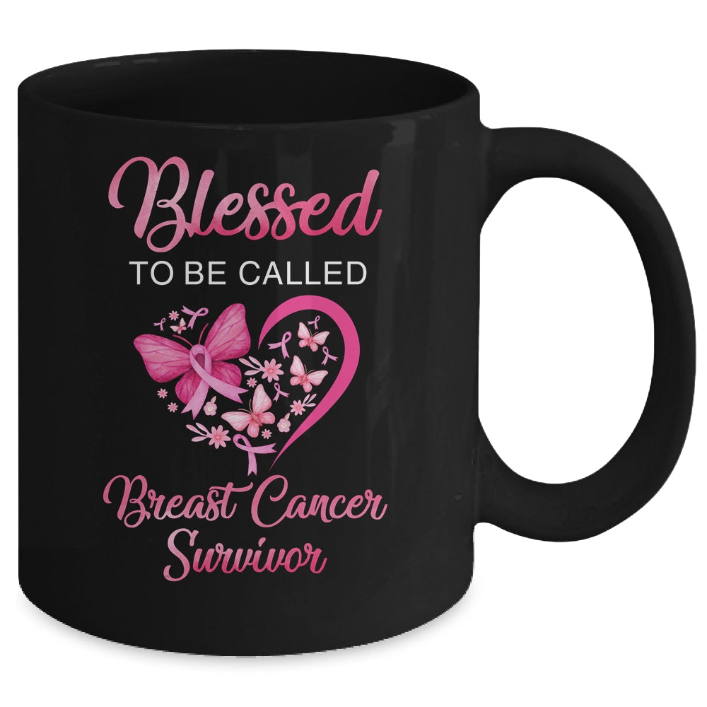 Blessed To Be Called Breast Cancer Survivor Pink Butterfly Mug | siriusteestore