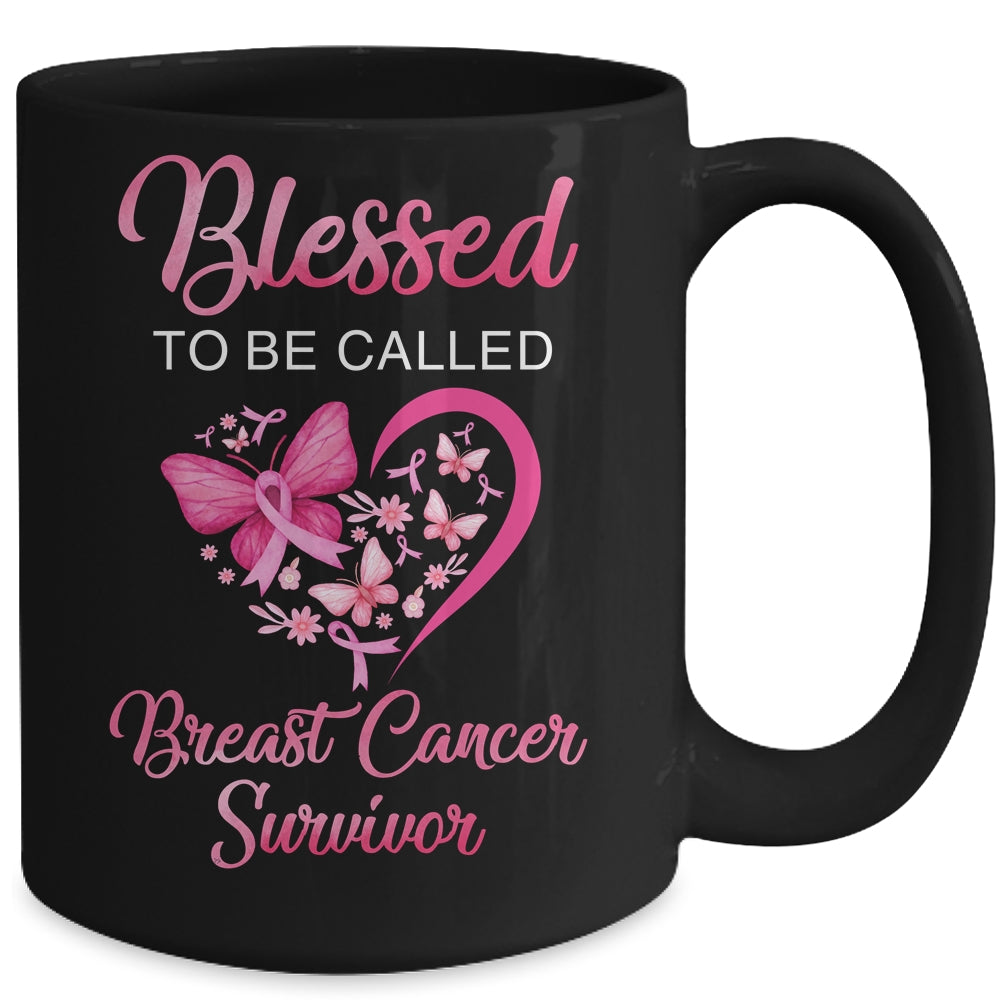 Blessed To Be Called Breast Cancer Survivor Pink Butterfly Mug | siriusteestore