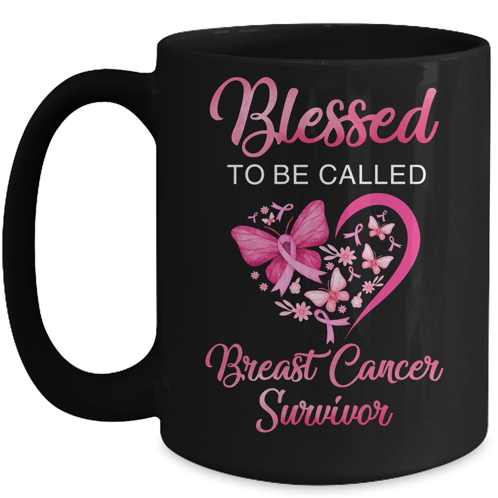 Blessed To Be Called Breast Cancer Survivor Pink Butterfly Mug | siriusteestore