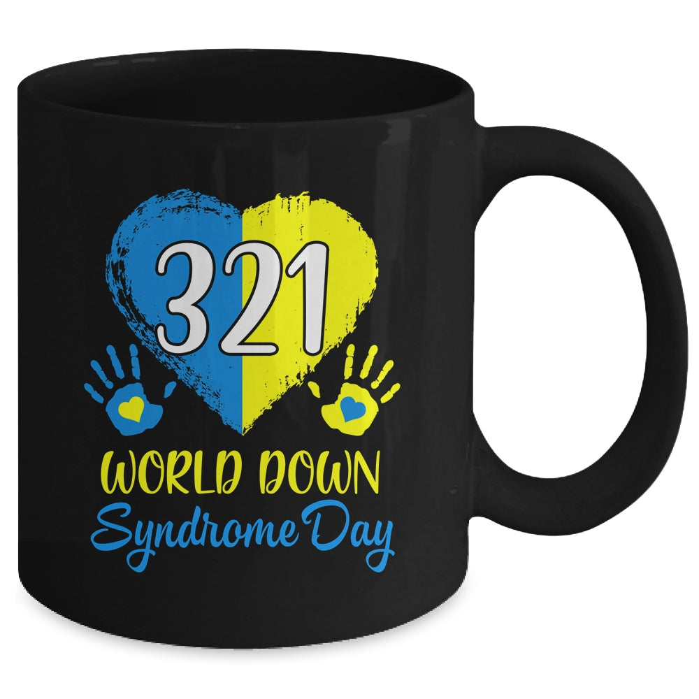 Blue Yellow Heart 21 World Down Syndrome Awareness Day Mug | siriusteestore