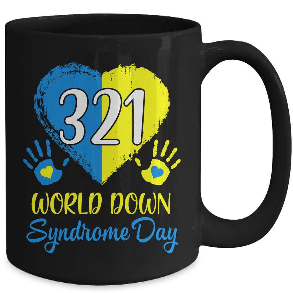 Blue Yellow Heart 21 World Down Syndrome Awareness Day Mug | siriusteestore