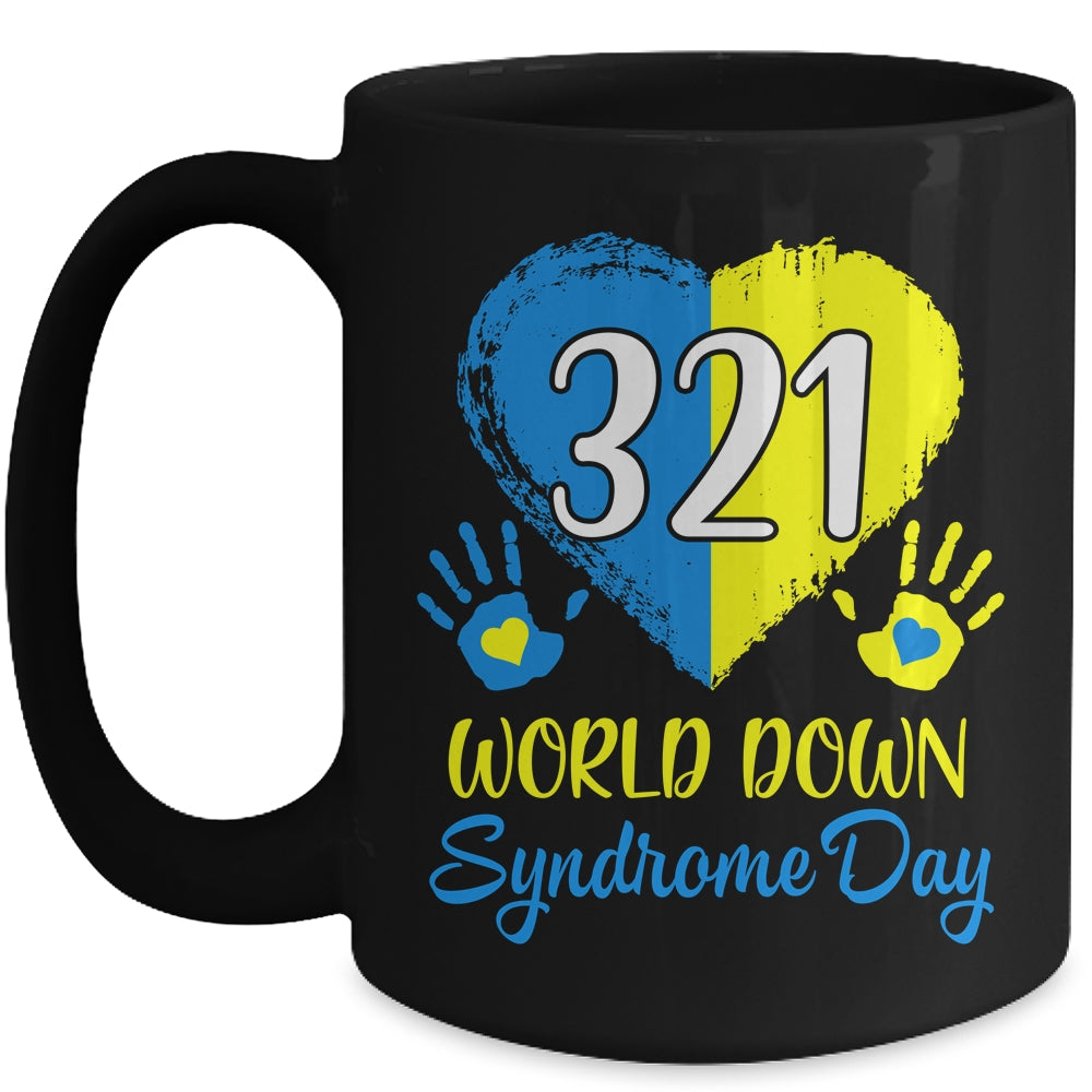 Blue Yellow Heart 21 World Down Syndrome Awareness Day Mug | siriusteestore