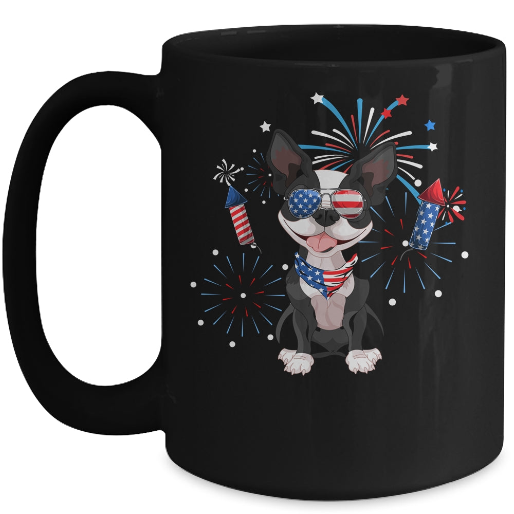 Boston Terrier Dog American USA Flag 4th of July Lover Mug | siriusteestore