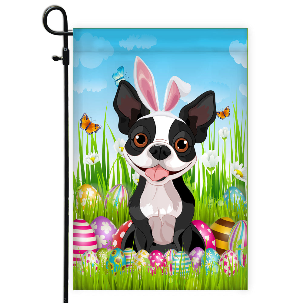 Boston Terrier Happy Easter Day Holiday Flag Funny Dog Dog Wear Bunny Ears Headband Cute for Home Decor | siriusteestore