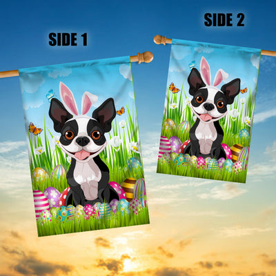 Boston Terrier Happy Easter Day Holiday Flag Funny Dog Dog Wear Bunny Ears Headband Cute for Home Decor | siriusteestore