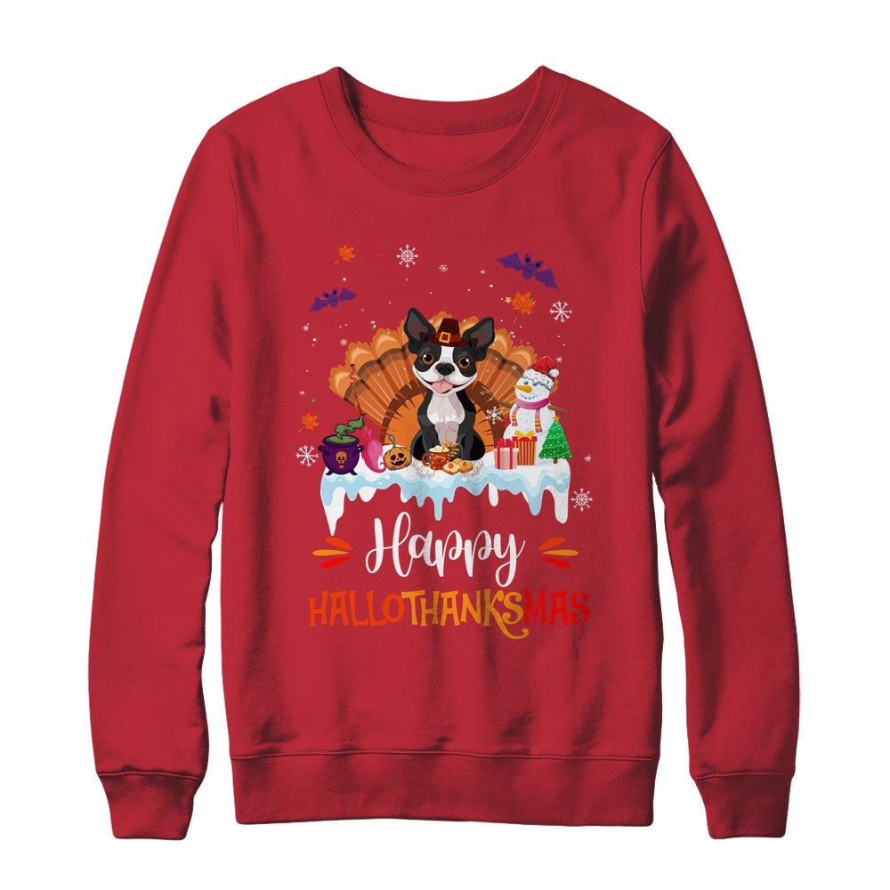 Boston Terrier Happy HalloThanksMas Halloween Christmas Shirt & Sweatshirt | siriusteestore
