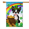 Boston Terrier St Patrick's Day Dog Flag Funny Peeking Dog Wear Green Hat Golden Pot Coin Shamrock Rainbow Spring Banner for Home Decor | siriusteestore