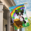 Boston Terrier St Patrick's Day Dog Flag Funny Peeking Dog Wear Green Hat Golden Pot Coin Shamrock Rainbow Spring Banner for Home Decor | siriusteestore