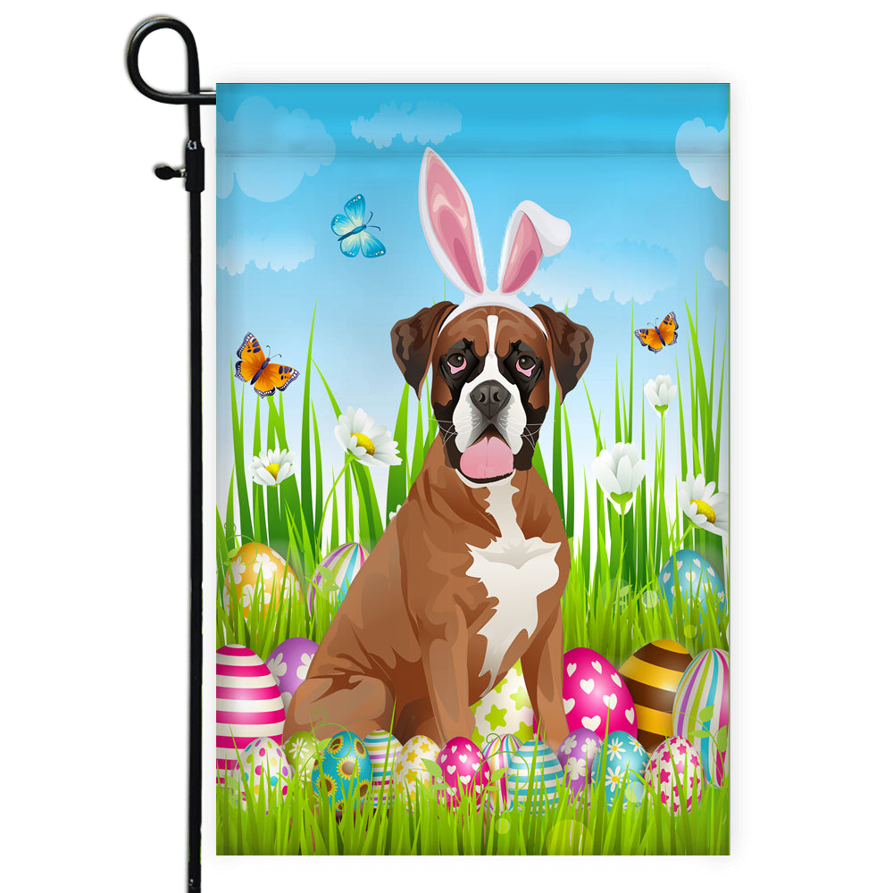 Boxer Happy Easter Day Holiday Flag Funny Dog Dog Wear Bunny Ears Headband Cute for Home Decor | siriusteestore