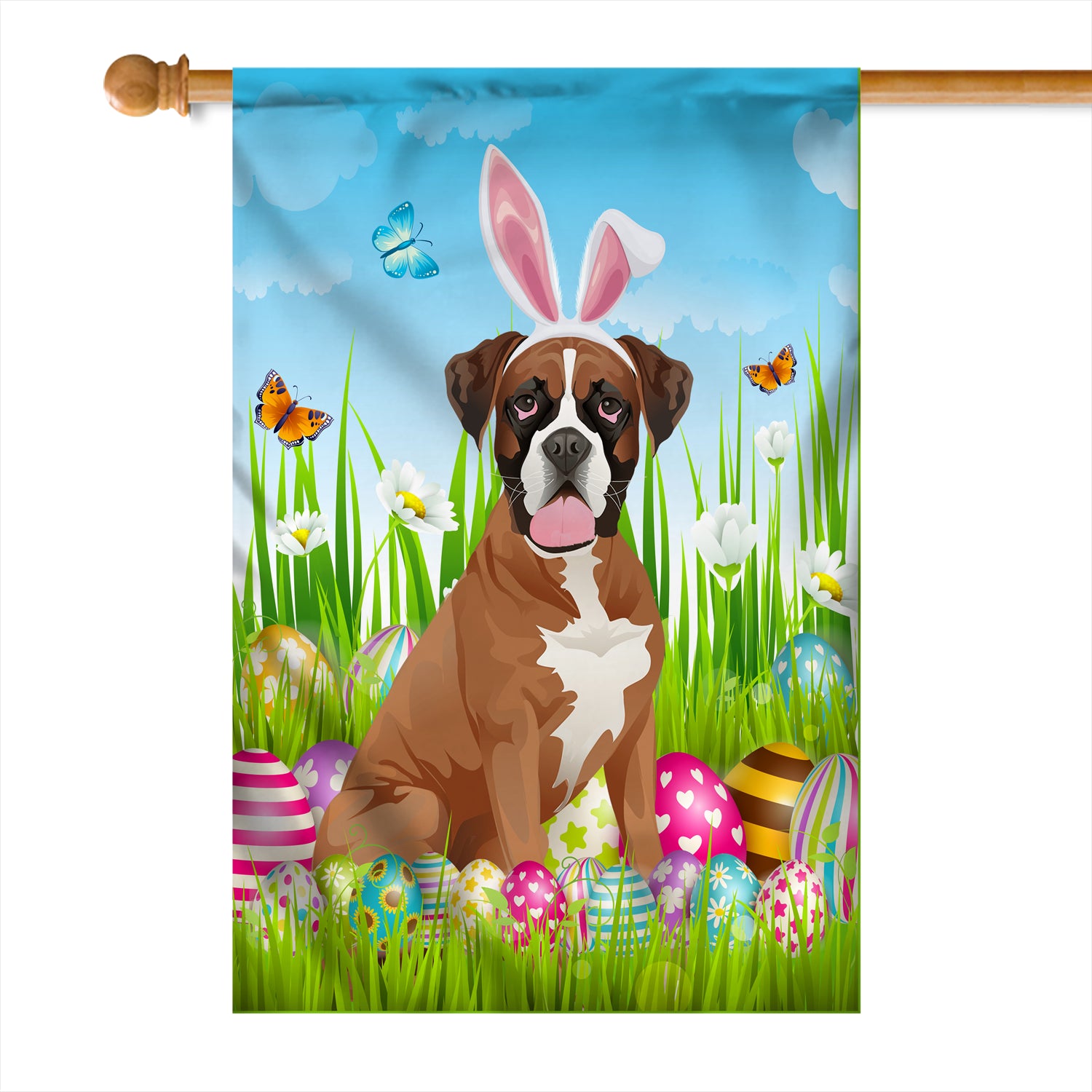 Boxer Happy Easter Day Holiday Flag Funny Dog Dog Wear Bunny Ears Headband Cute for Home Decor | siriusteestore