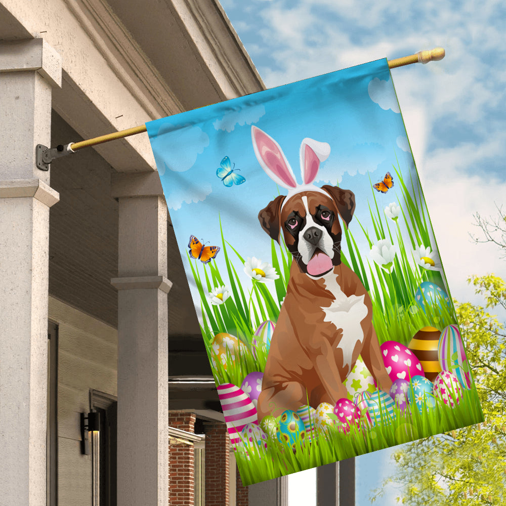 Boxer Happy Easter Day Holiday Flag Funny Dog Dog Wear Bunny Ears Headband Cute for Home Decor | siriusteestore