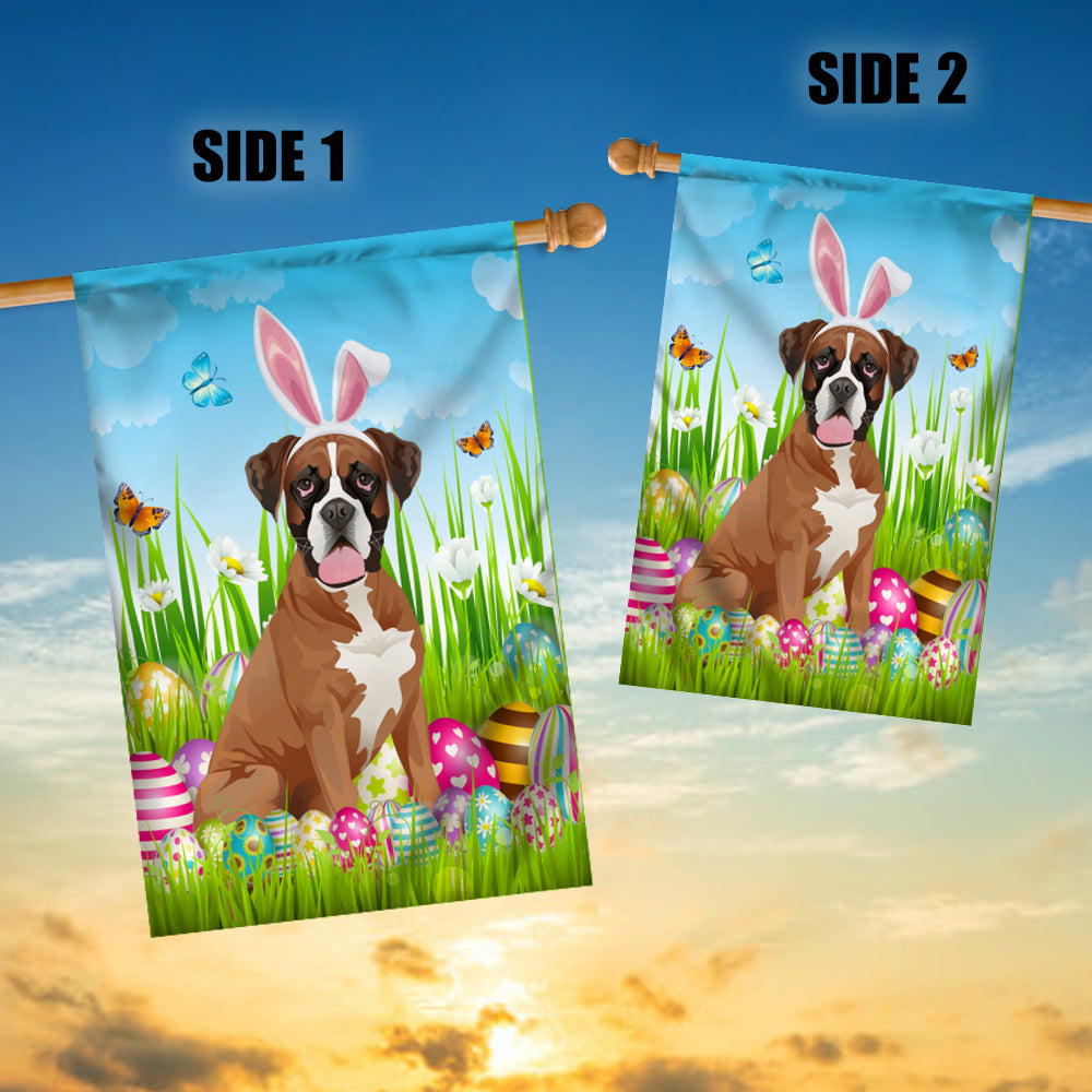 Boxer Happy Easter Day Holiday Flag Funny Dog Dog Wear Bunny Ears Headband Cute for Home Decor | siriusteestore
