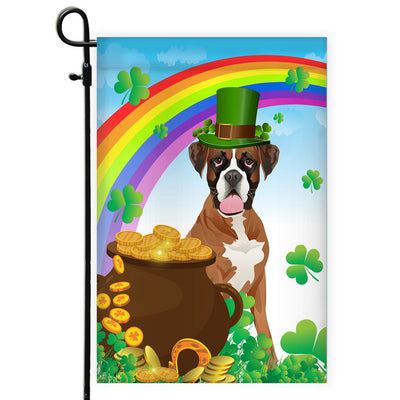 Boxer St Patrick's Day Dog Flag Funny Peeking Dog Wear Green Hat Golden Pot Coin Shamrock Rainbow Spring Banner for Home Decor | siriusteestore