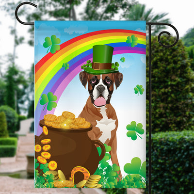 Boxer St Patrick's Day Dog Flag Funny Peeking Dog Wear Green Hat Golden Pot Coin Shamrock Rainbow Spring Banner for Home Decor | siriusteestore