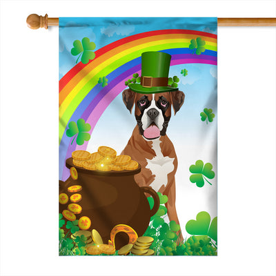 Boxer St Patrick's Day Dog Flag Funny Peeking Dog Wear Green Hat Golden Pot Coin Shamrock Rainbow Spring Banner for Home Decor | siriusteestore