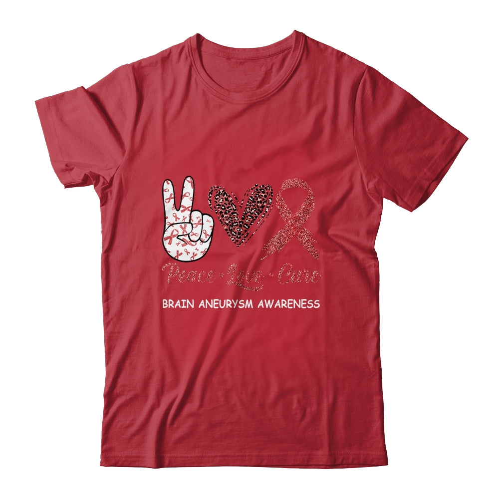 Brain Aneurysm Awareness Peace Love Cure Leopard Shirt & Hoodie | siriusteestore