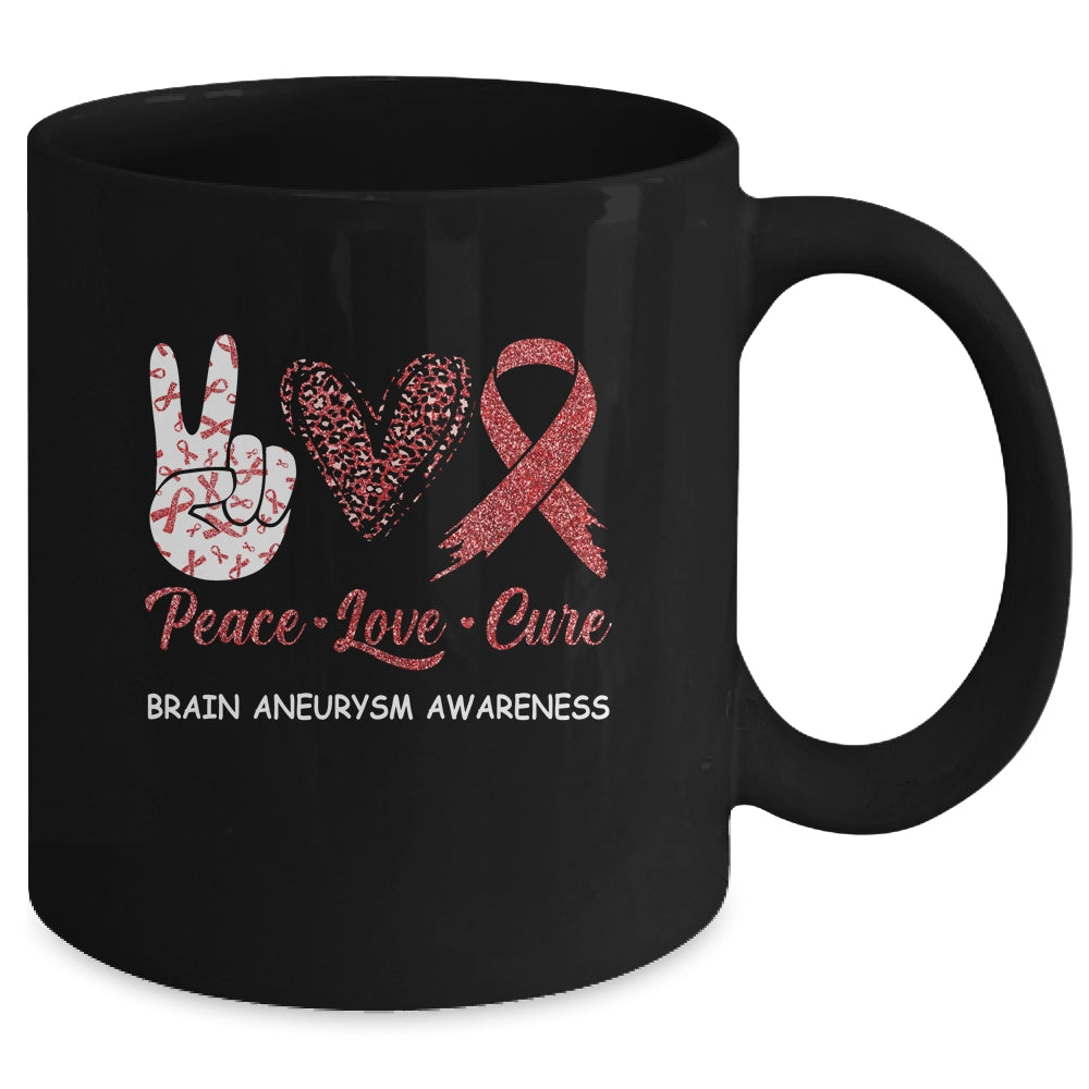 Brain Aneurysm Awareness Peace Love Cure Leopard Mug | siriusteestore