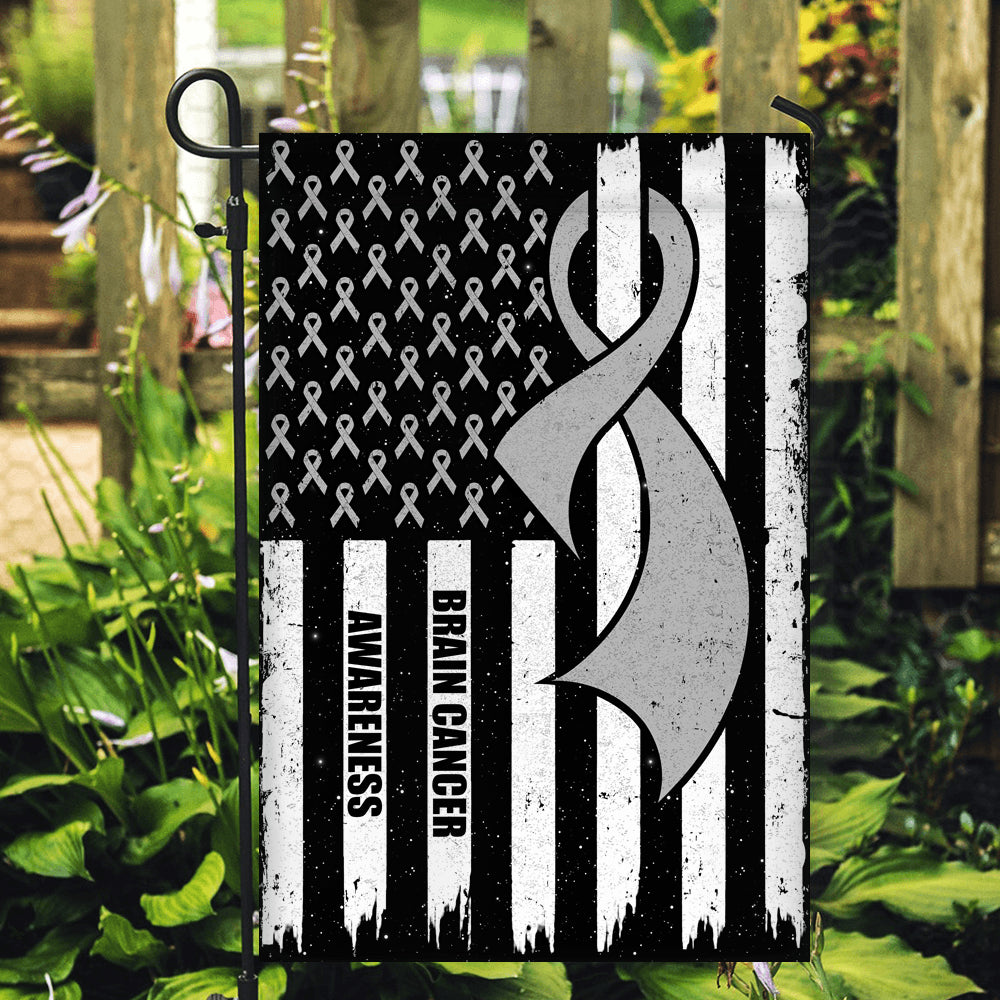 Brain Cancer Awareness America Flag Grey Ribbon | siriusteestore