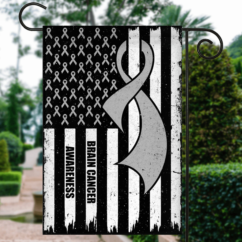 Brain Cancer Awareness America Flag Grey Ribbon | siriusteestore