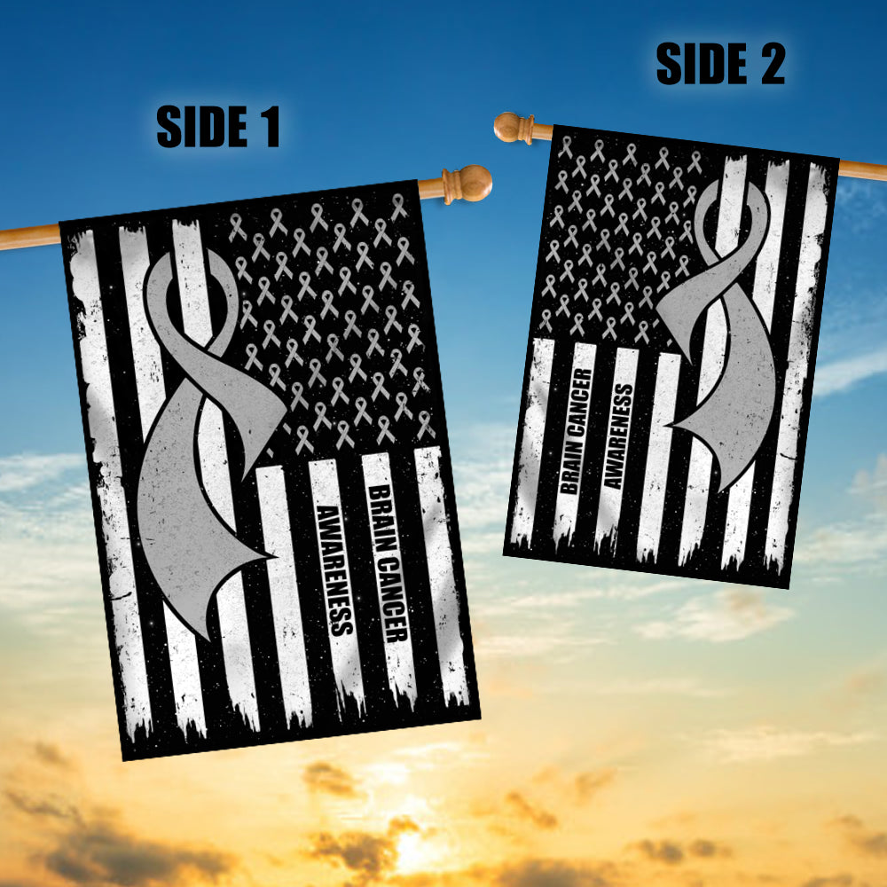 Brain Cancer Awareness America Flag Grey Ribbon | siriusteestore