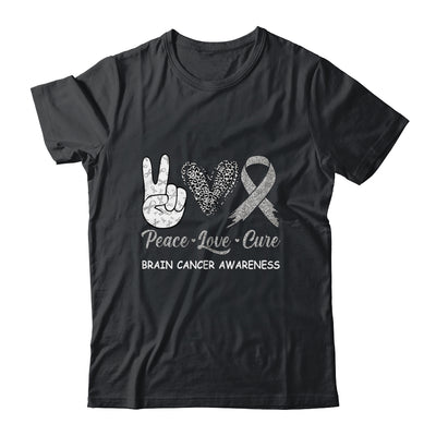 Brain Cancer Awareness Peace Love Cure Leopard Shirt & Hoodie | siriusteestore