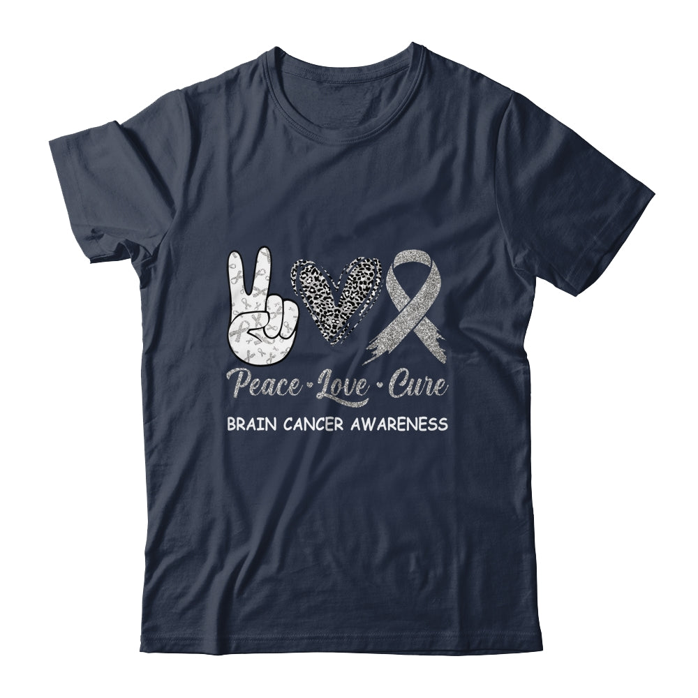 Brain Cancer Awareness Peace Love Cure Leopard Shirt & Hoodie | siriusteestore