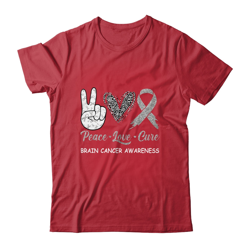 Brain Cancer Awareness Peace Love Cure Leopard Shirt & Hoodie | siriusteestore