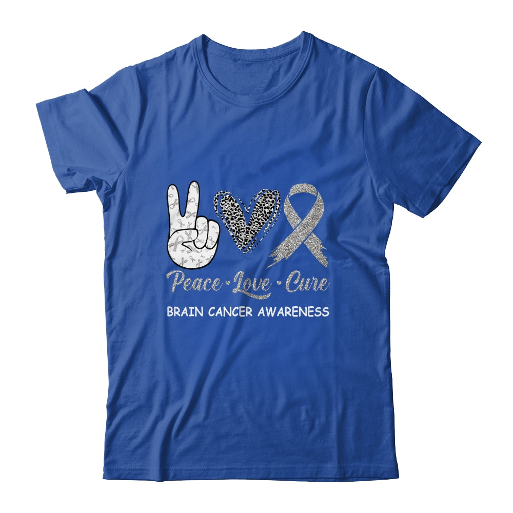 Brain Cancer Awareness Peace Love Cure Leopard Shirt & Hoodie | siriusteestore