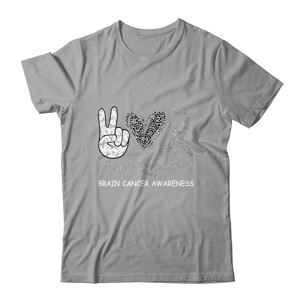 Brain Cancer Awareness Peace Love Cure Leopard Shirt & Hoodie | siriusteestore