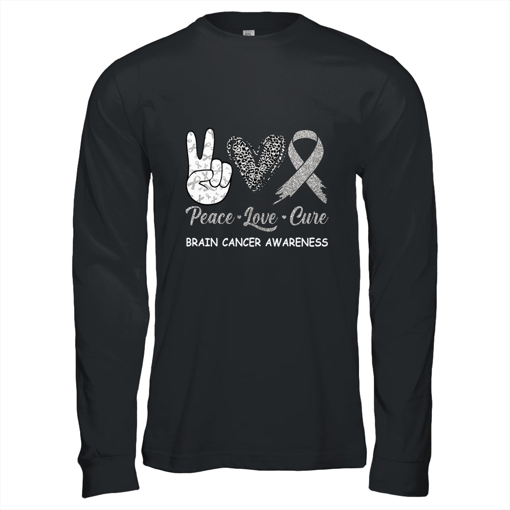 Brain Cancer Awareness Peace Love Cure Leopard Shirt & Hoodie | siriusteestore