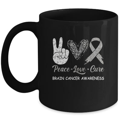 Brain Cancer Awareness Peace Love Cure Leopard Mug | siriusteestore