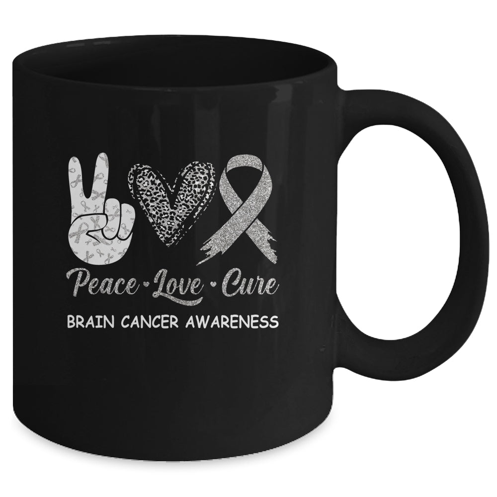Brain Cancer Awareness Peace Love Cure Leopard Mug | siriusteestore