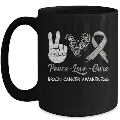 Brain Cancer Awareness Peace Love Cure Leopard Mug | siriusteestore