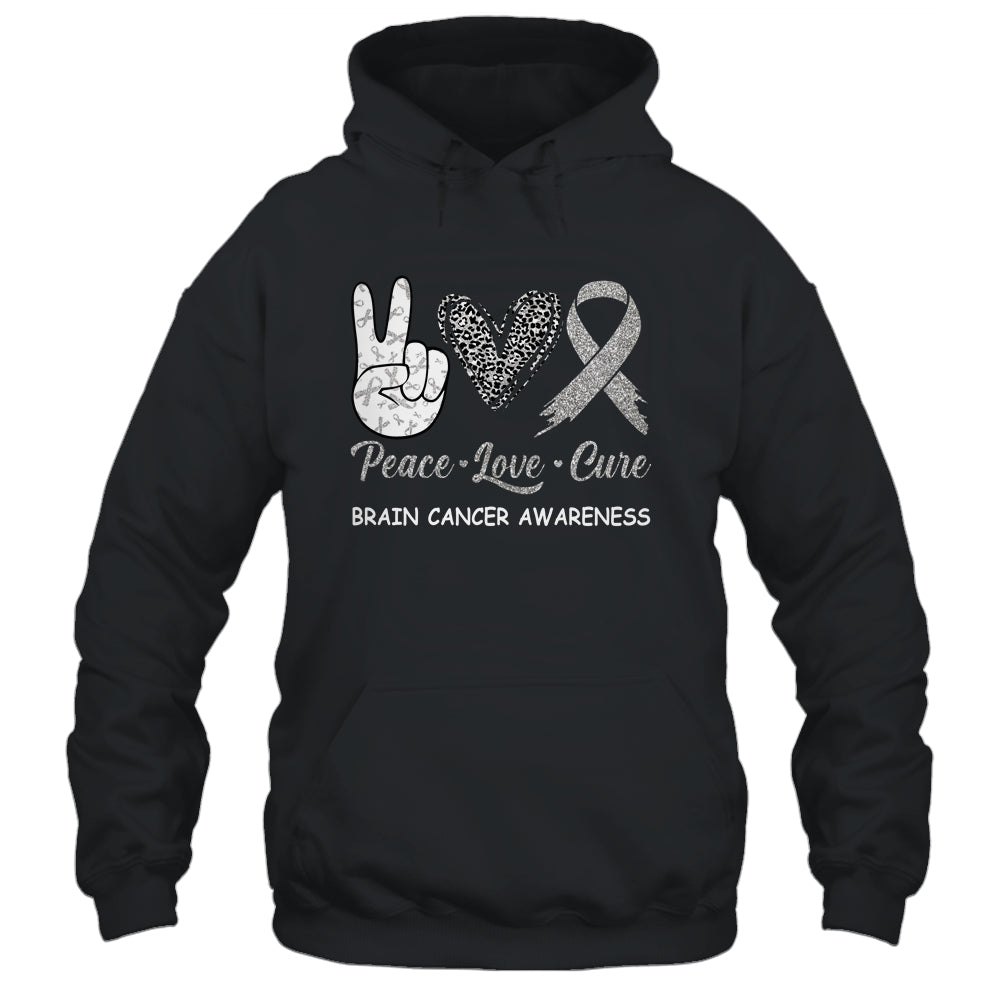 Brain Cancer Awareness Peace Love Cure Leopard Shirt & Hoodie | siriusteestore