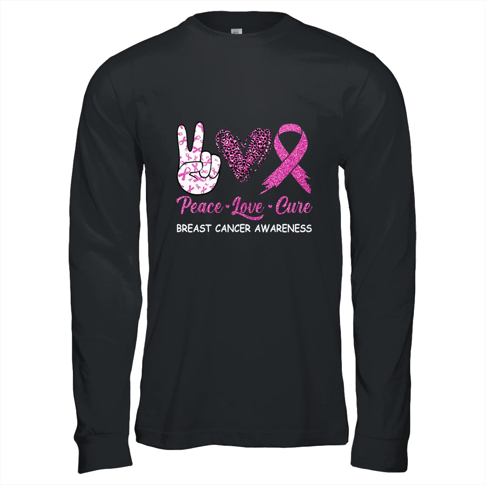 Breast Cancer Awareness Peace Love Cure Leopard Shirt & Hoodie | siriusteestore