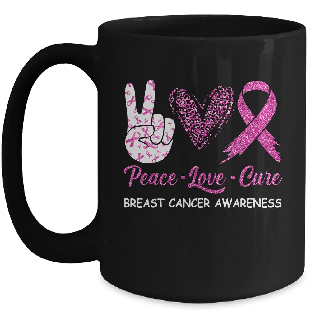 Breast Cancer Awareness Peace Love Cure Leopard Mug | siriusteestore